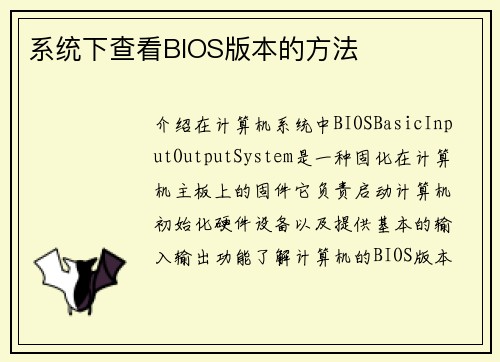 系统下查看BIOS版本的方法